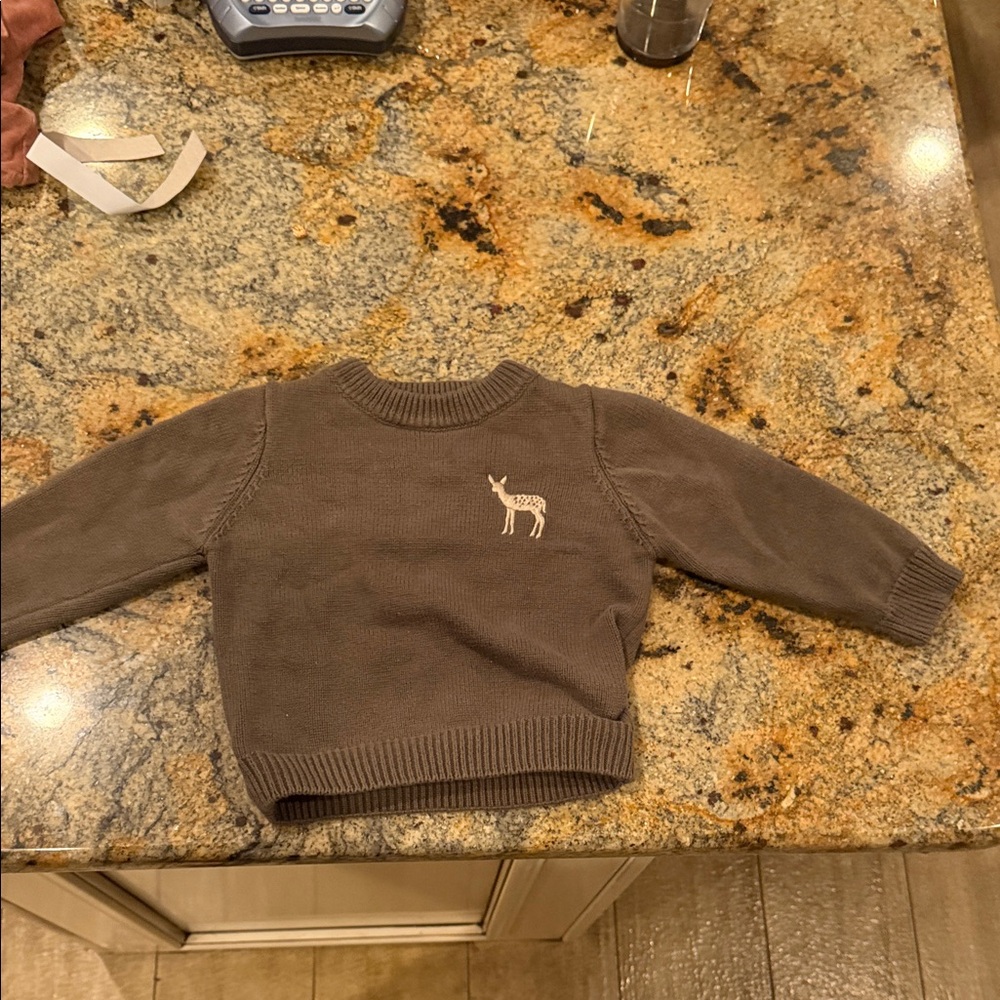 Kids Brown Deer Embroidered Sweater